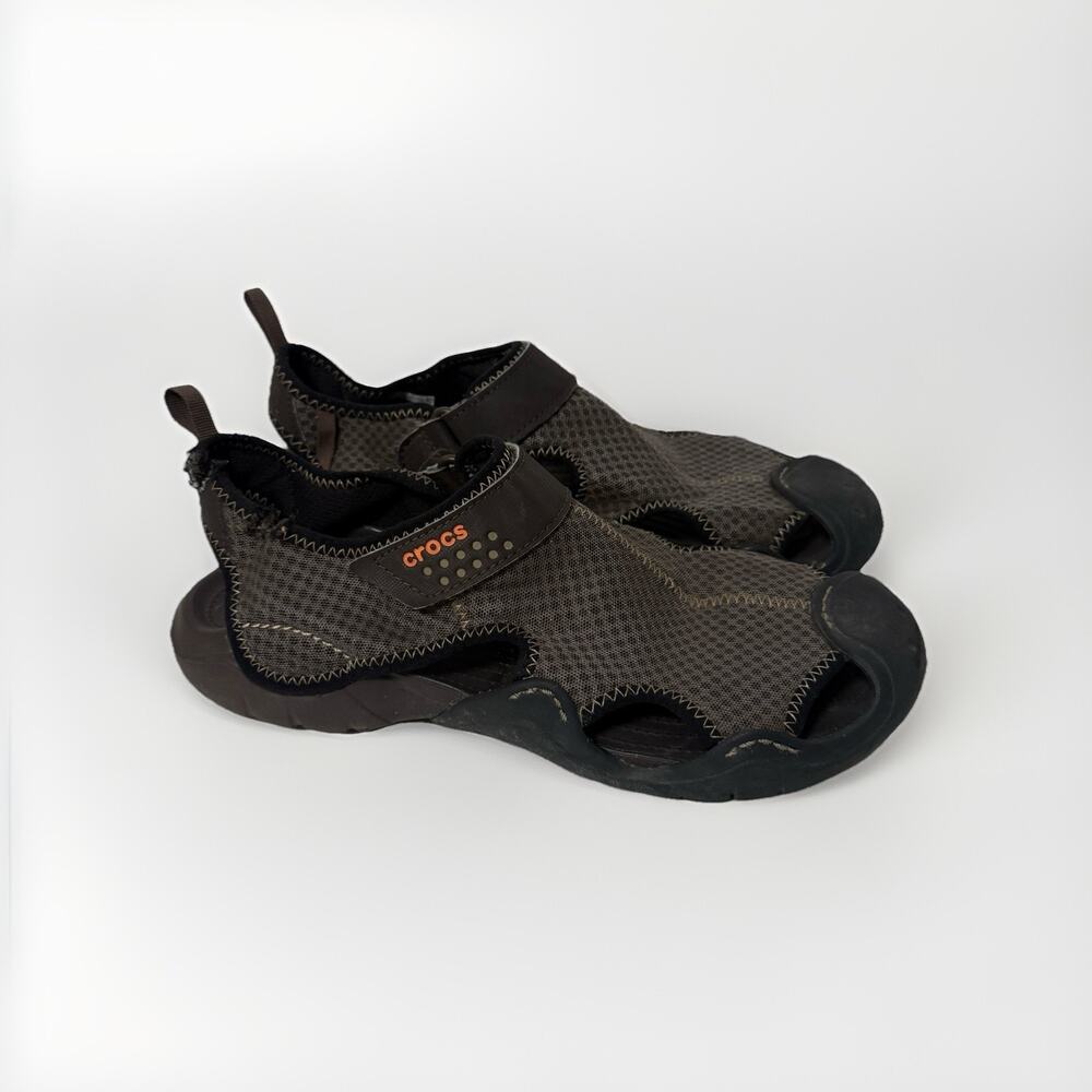 Crocs Fishermen Swiftwater Sandals Mesh Water Shoes Brown Hiking 11 Flawed